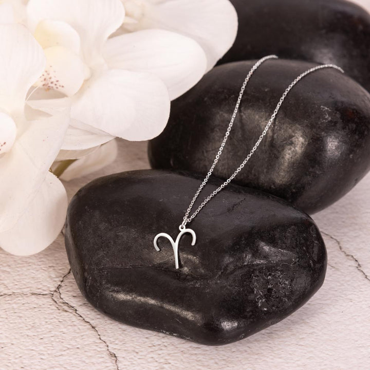 Silver Aries Zodiac Necklace with Birthstone Card
