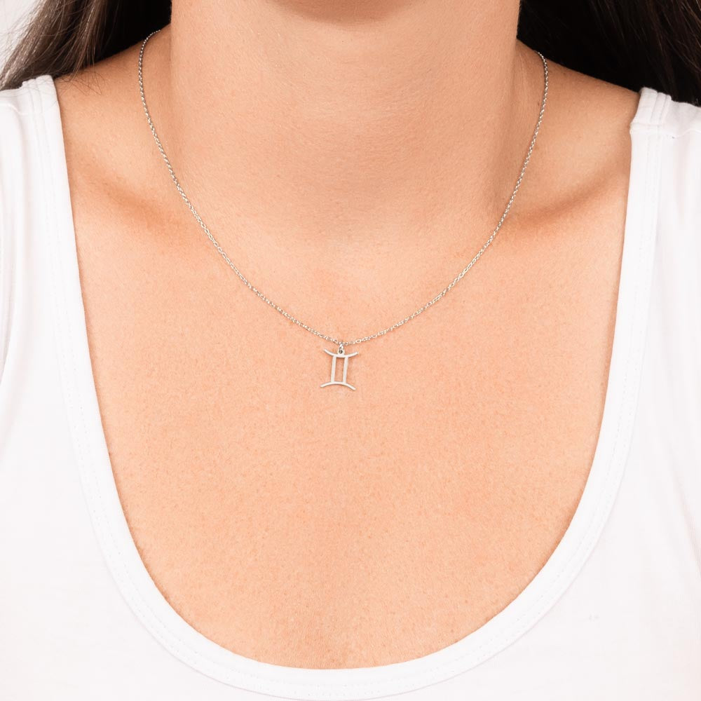 Silver Gemini Zodiac Necklace with Birthstone Card