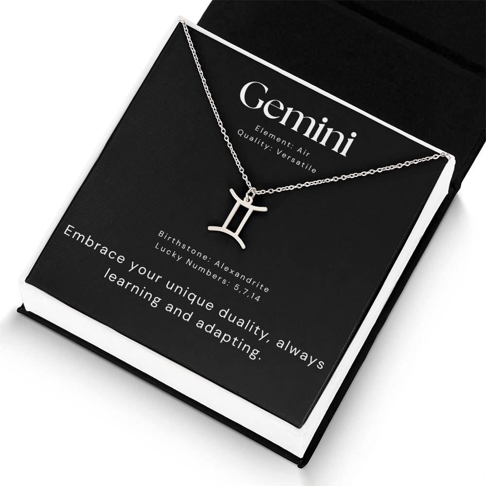 Silver Gemini Zodiac Necklace with Birthstone Card