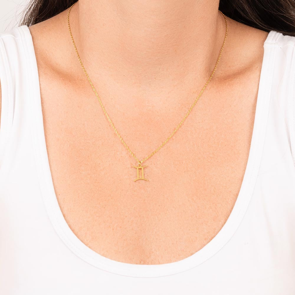 Gold Gemini Zodiac Necklace with Meaning Card