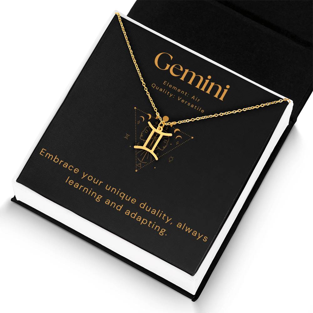 Gold Gemini Zodiac Necklace with Meaning Card