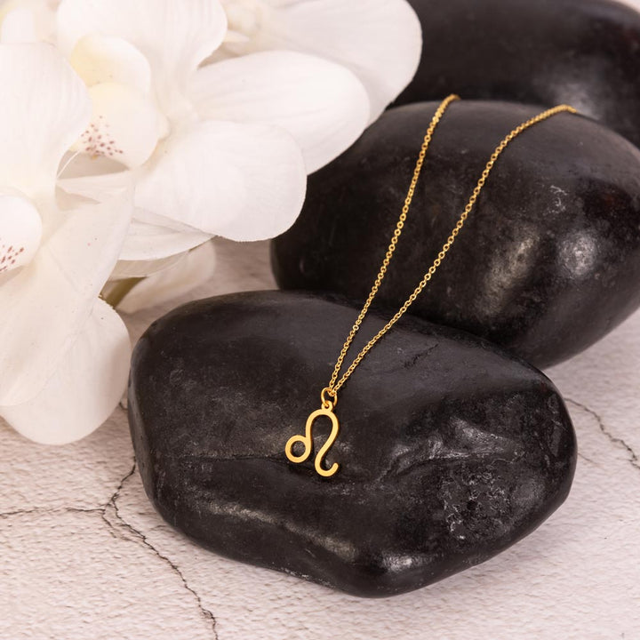 Gold Leo Zodiac Necklace with Inspirational Card