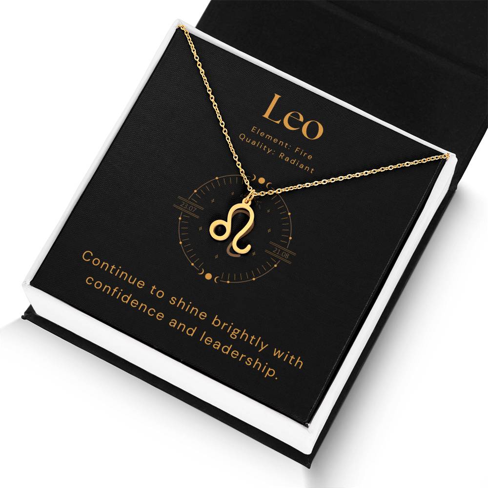 Gold Leo Zodiac Necklace with Inspirational Card
