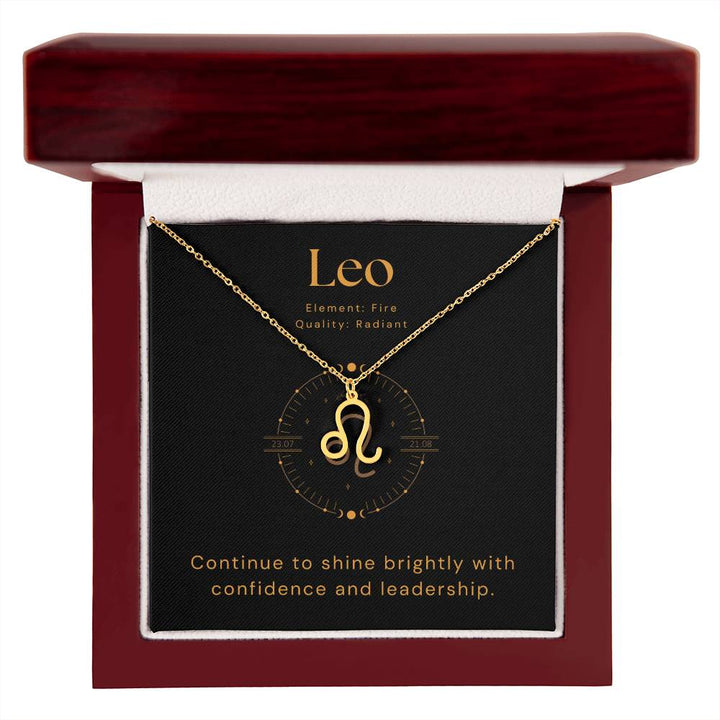Gold Leo Zodiac Necklace with Inspirational Card