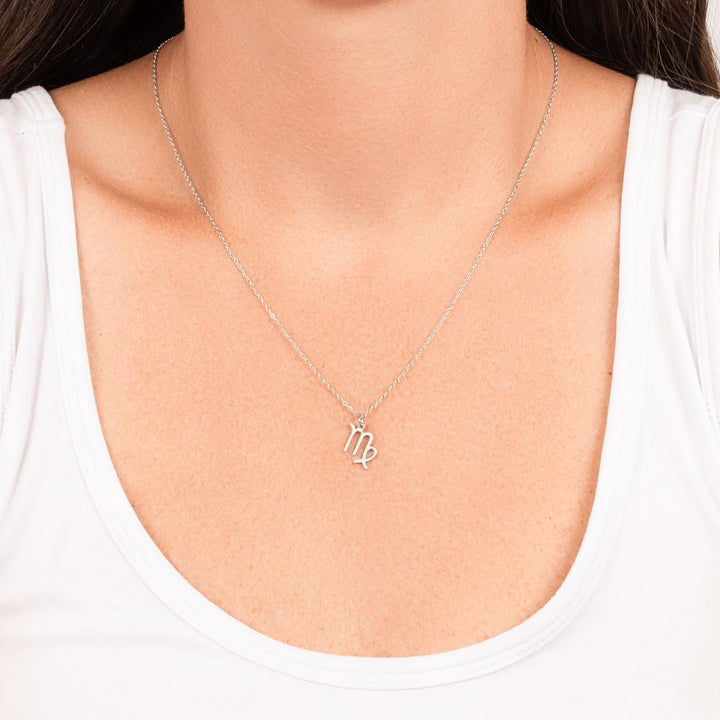 Silver Virgo Zodiac Necklace with Sapphire Accent