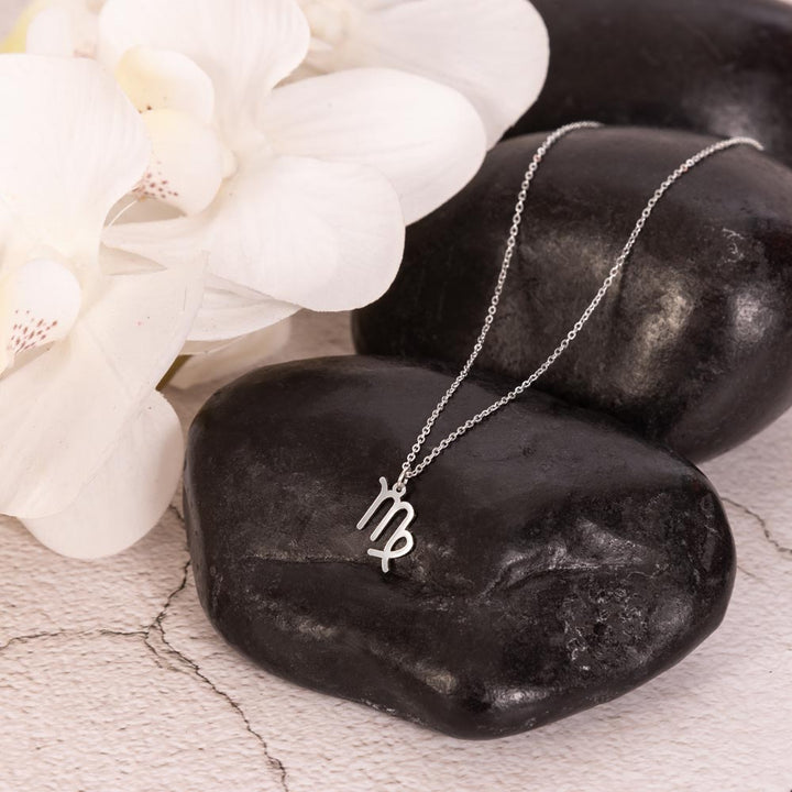 Silver Virgo Zodiac Necklace with Sapphire Accent