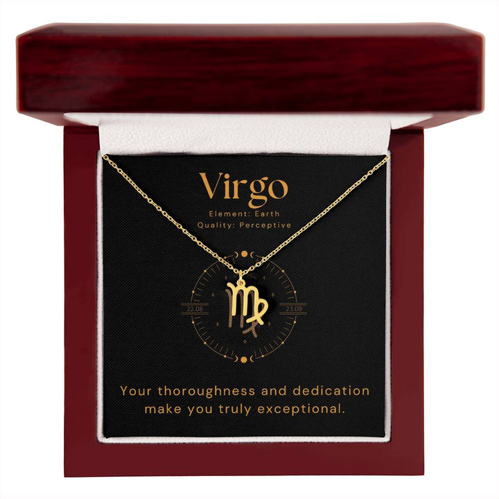 Gold Virgo Zodiac Necklace with Inspirational Card