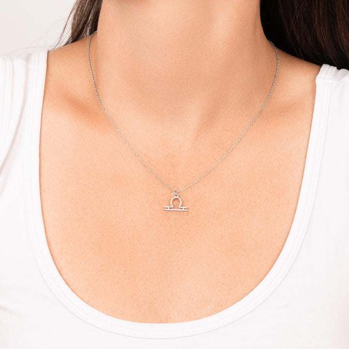 Silver Libra Zodiac Necklace with Tourmaline Accent