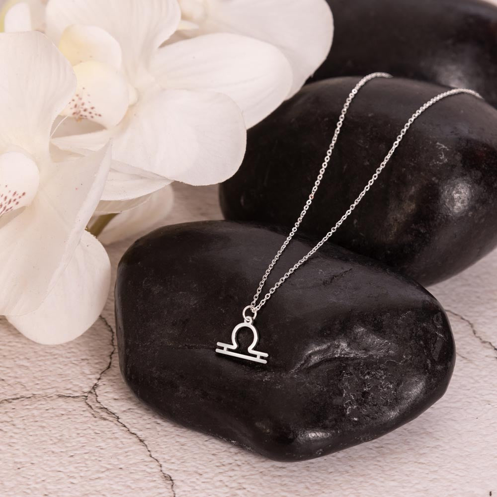 Silver Libra Zodiac Necklace with Tourmaline Accent