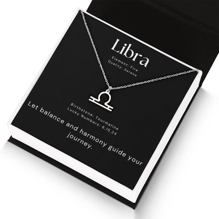 Silver Libra Zodiac Necklace with Tourmaline Accent
