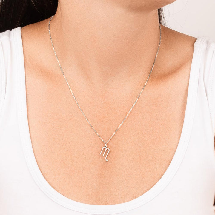 Silver Scorpio Zodiac Necklace with Strength Message