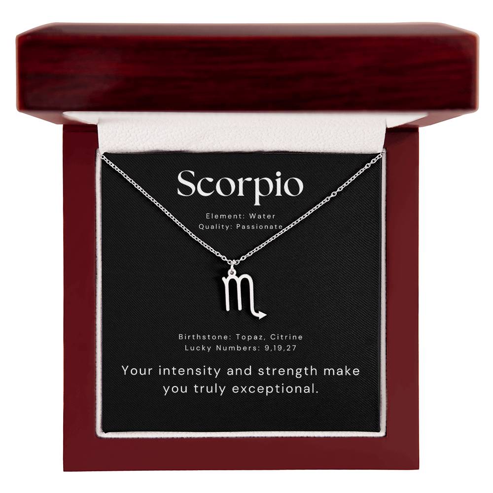 Silver Scorpio Zodiac Necklace with Strength Message