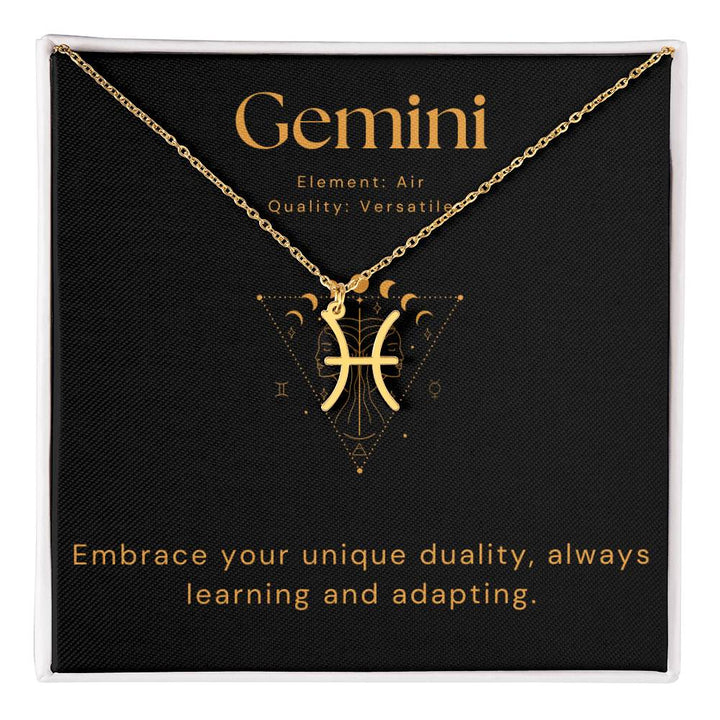 Gold Gemini Zodiac Necklace with Meaning Card
