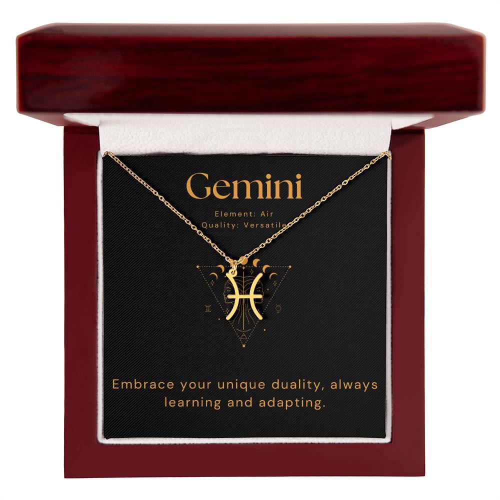 Gold Gemini Zodiac Necklace with Meaning Card