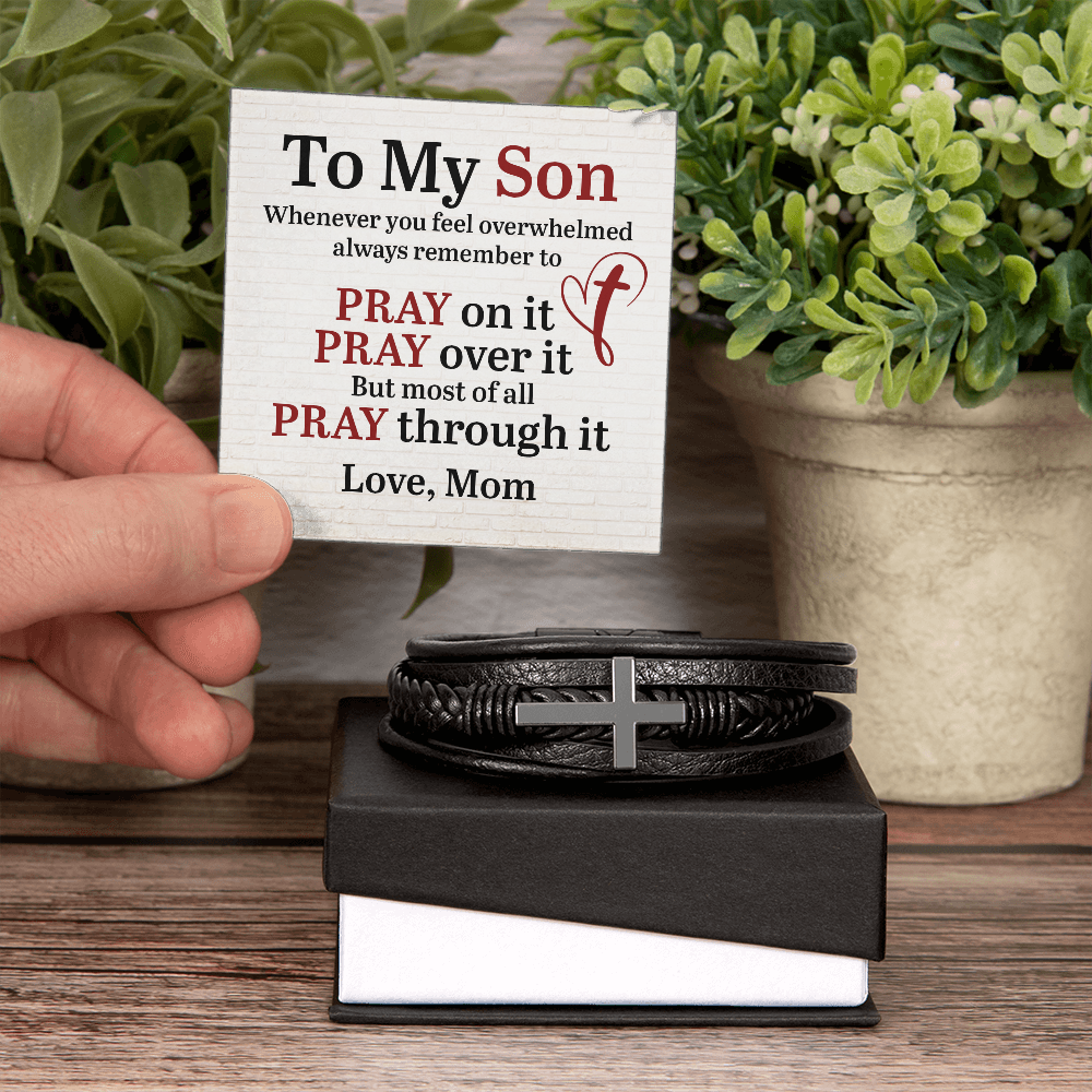 Cross Bracelet for Son – Gift from Mom with Prayer Card