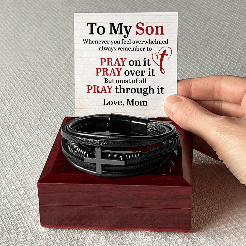 Cross Bracelet for Son – Gift from Mom with Prayer Card