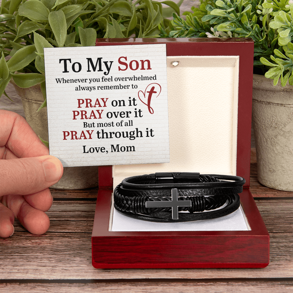 Cross Bracelet for Son – Gift from Mom with Prayer Card