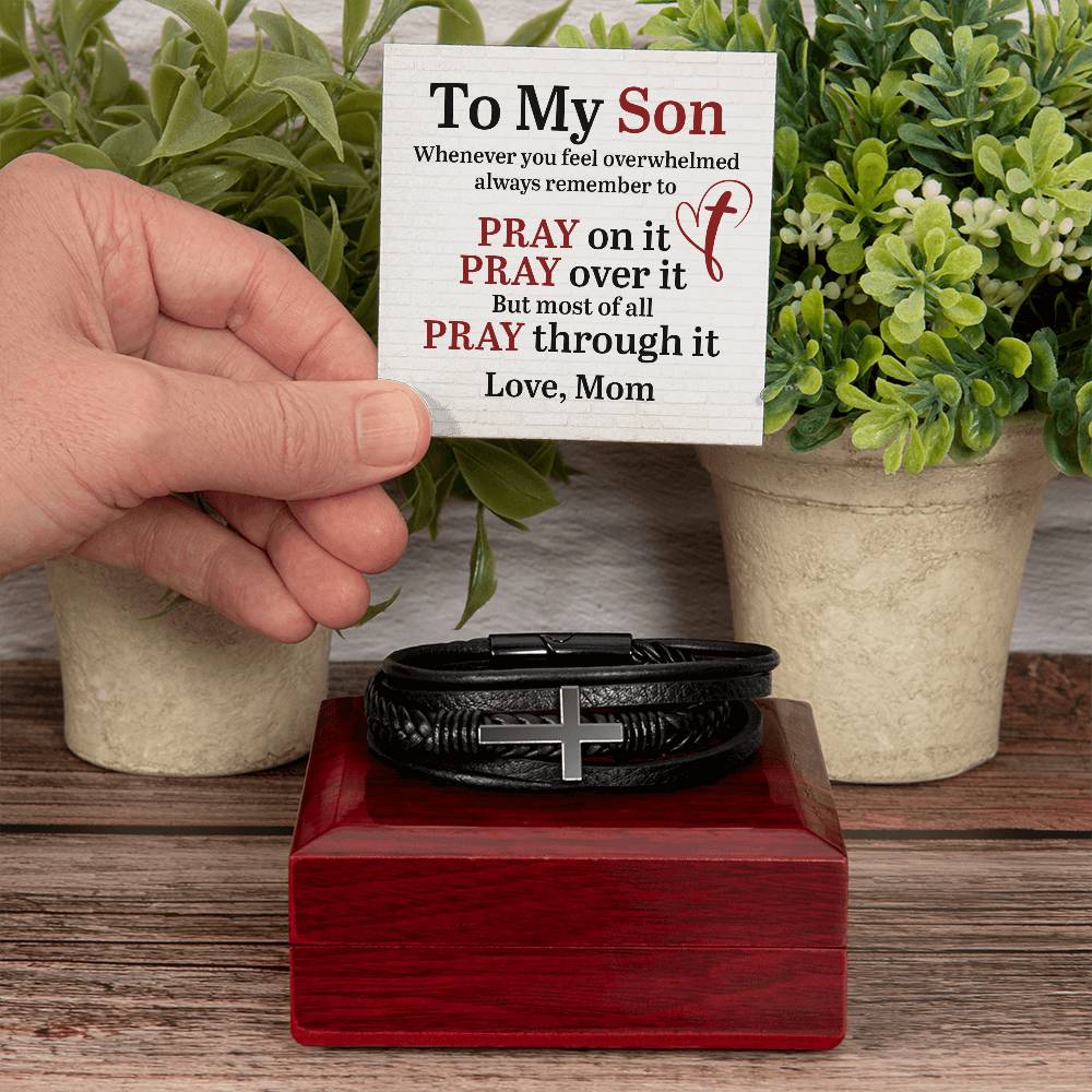 Cross Bracelet for Son – Gift from Mom with Prayer Card