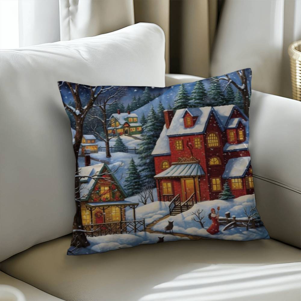 Winter Scene Pillow Cover - Christmas Decor Gift