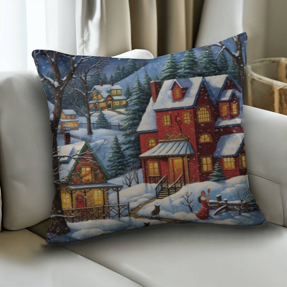 Winter Scene Pillow Cover - Christmas Decor Gift