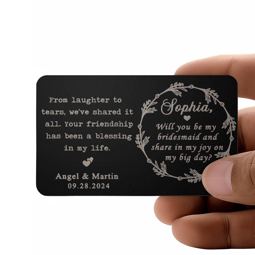 Personalized Bridesmaid Proposal Engraved Wallet Card