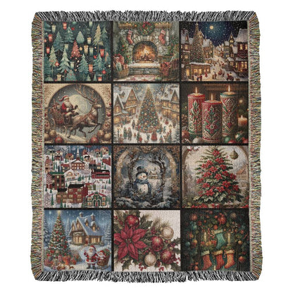 Christmas Patchwork Throw Blanket Vintage Holiday Woven Tapestry