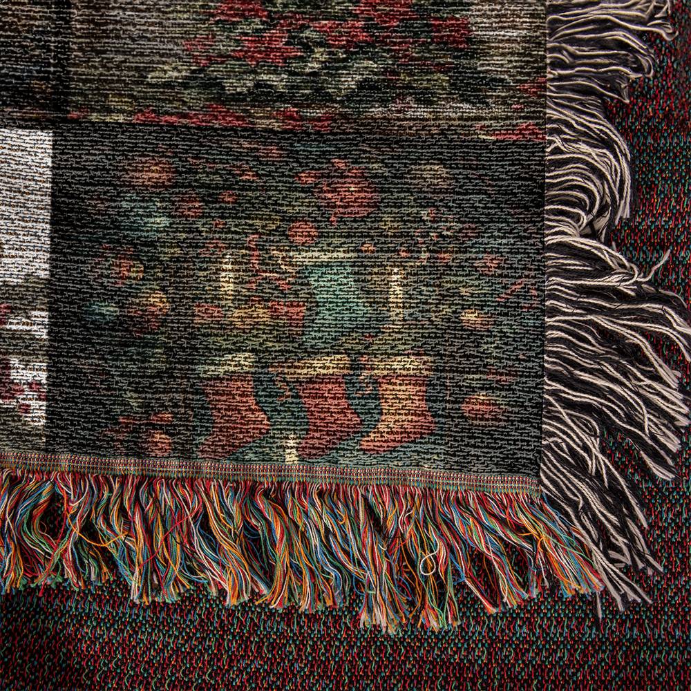 Christmas Patchwork Throw Blanket Vintage Holiday Woven Tapestry