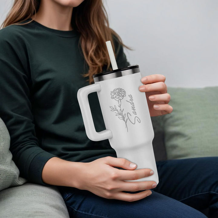 Personalized Birth Flower Tumbler with Name
