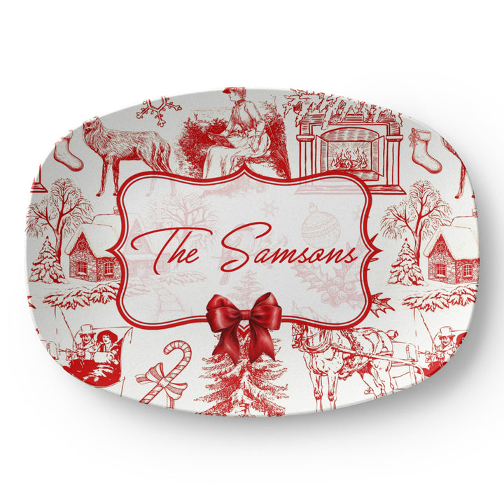 Personalized Red Toile Christmas Platter