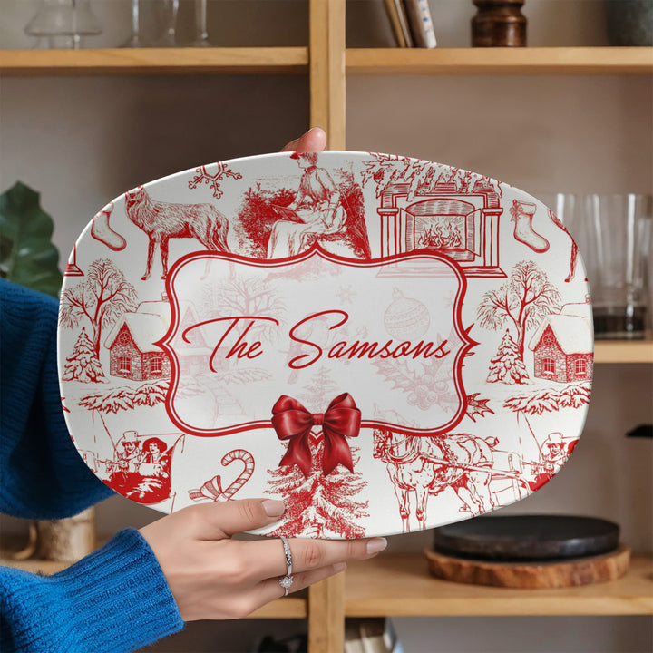 Personalized Red Toile Christmas Platter