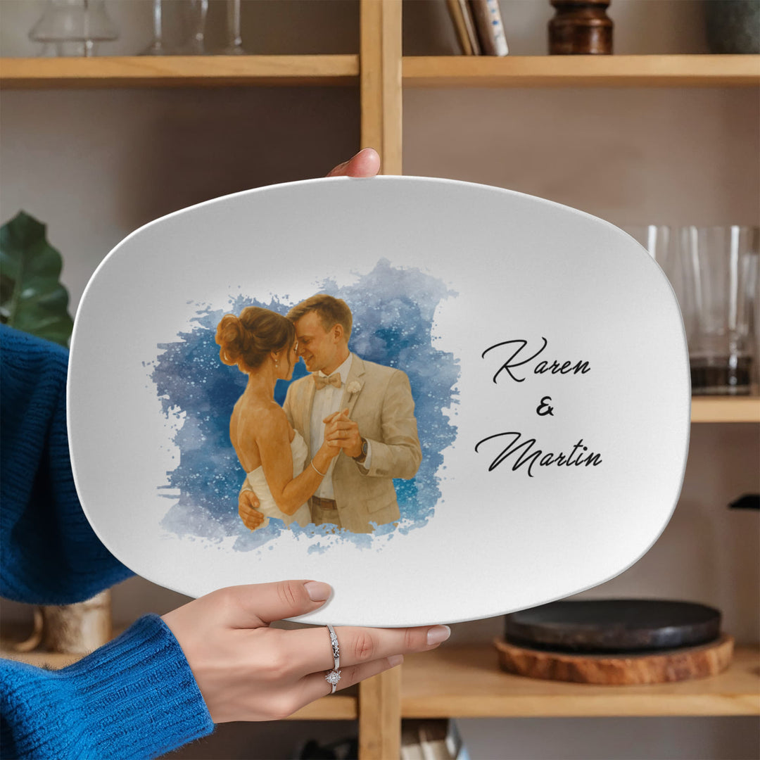 Personalized Plate For Couple - Water Color Paint