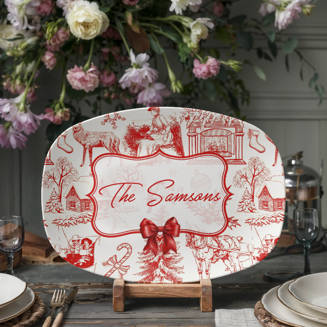Personalized Red Toile Christmas Platter