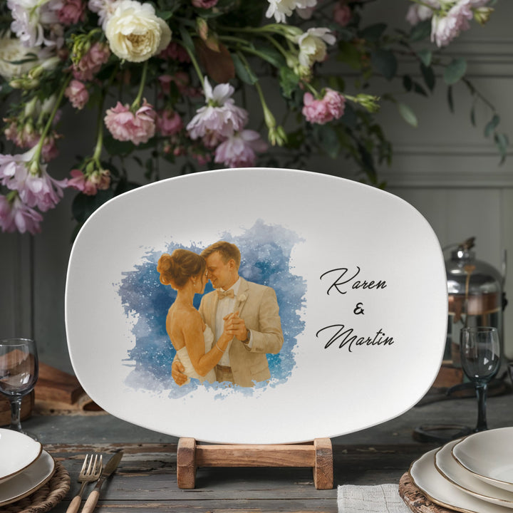 Personalized Plate For Couple - Water Color Paint