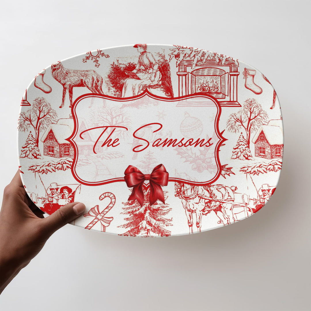 Personalized Red Toile Christmas Platter