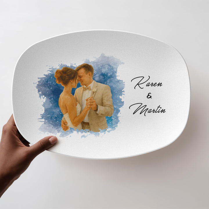 Personalized Plate For Couple - Water Color Paint