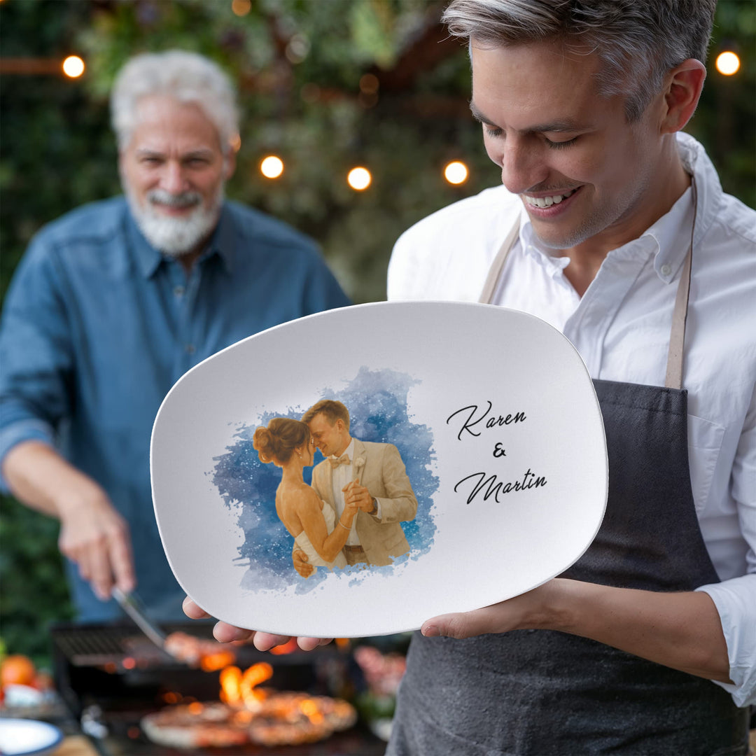 Personalized Plate For Couple - Water Color Paint
