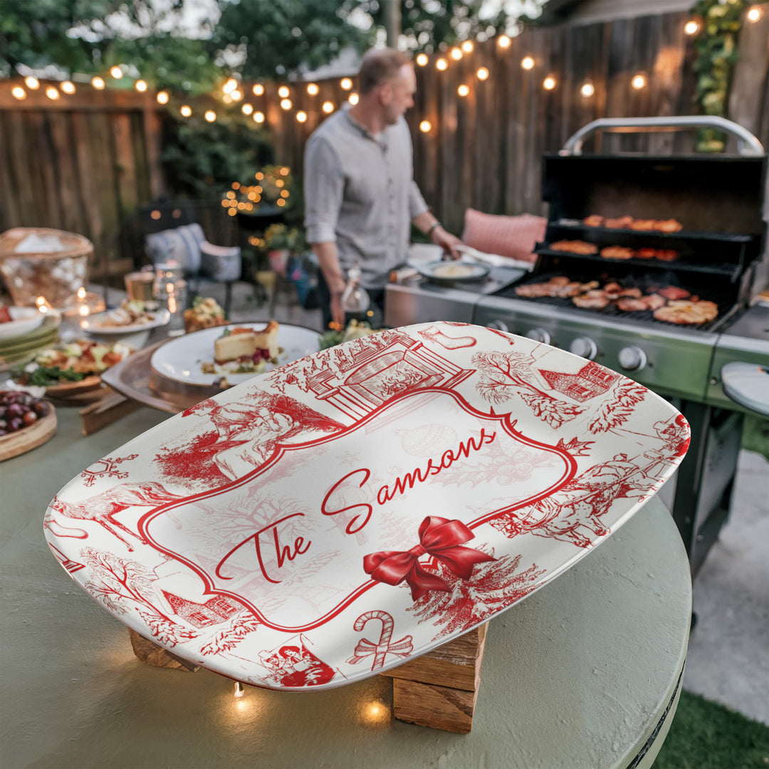 Personalized Red Toile Christmas Platter