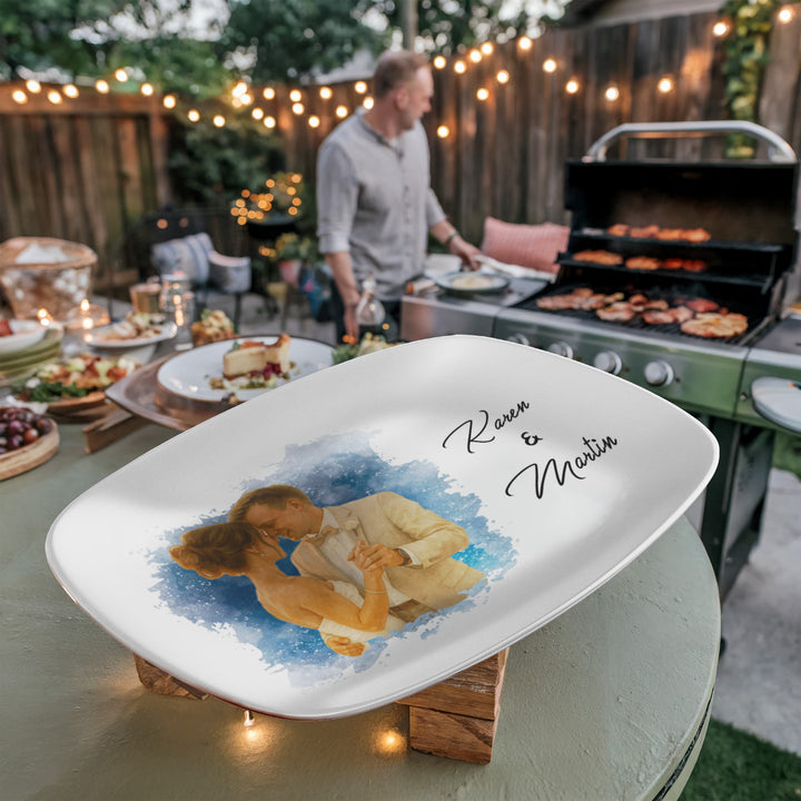 Personalized Plate For Couple - Water Color Paint