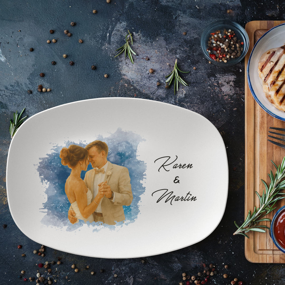 Personalized Plate For Couple - Water Color Paint