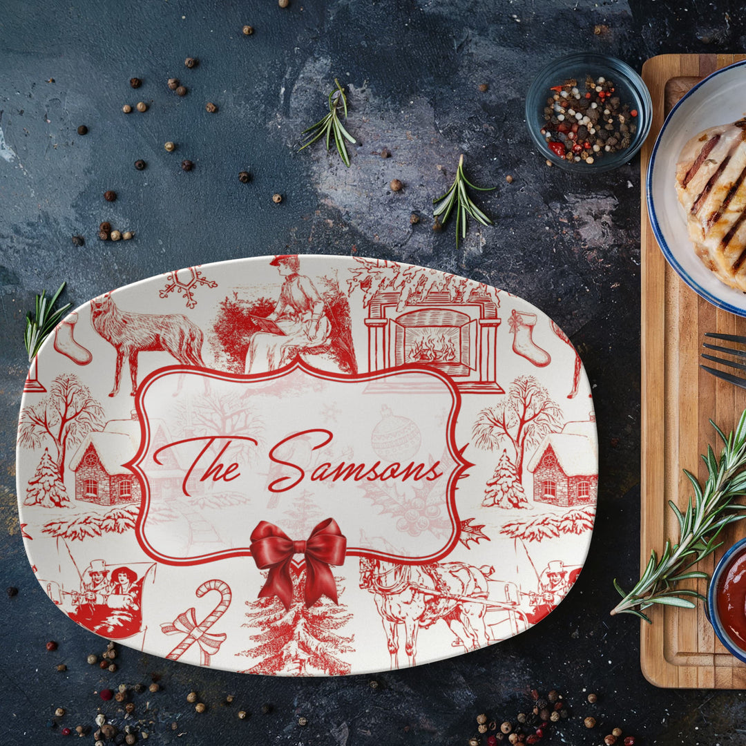 Personalized Red Toile Christmas Platter