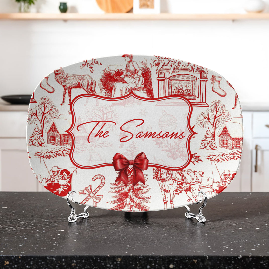 Personalized Red Toile Christmas Platter