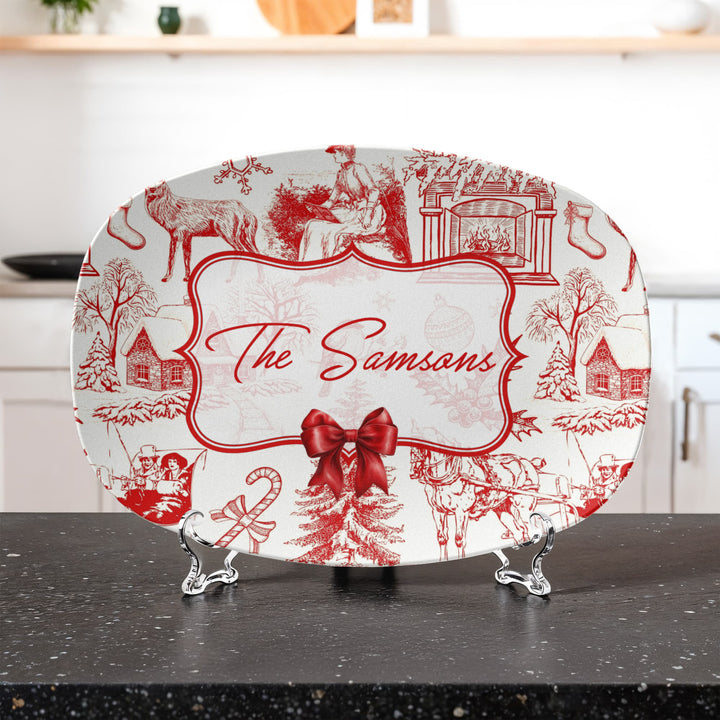 Personalized Red Toile Christmas Platter