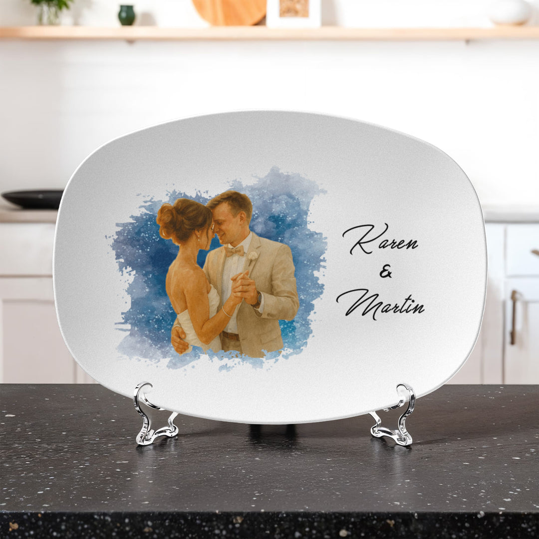 Personalized Plate For Couple - Water Color Paint