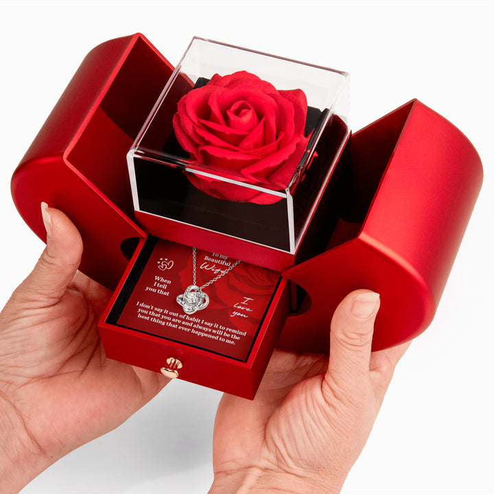 To My Beautiful Wife – Rose Box Necklace with Love Message