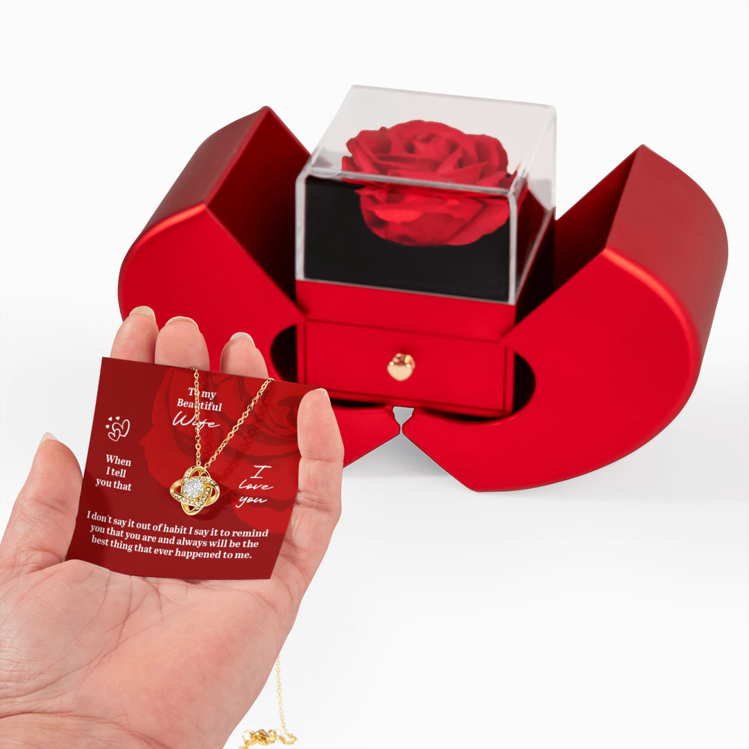 To My Beautiful Wife – Rose Box Necklace with Love Message