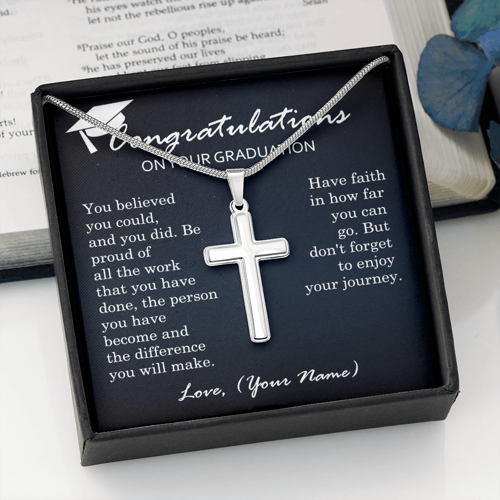 Personalized Cross Necklace - Graduation Gift