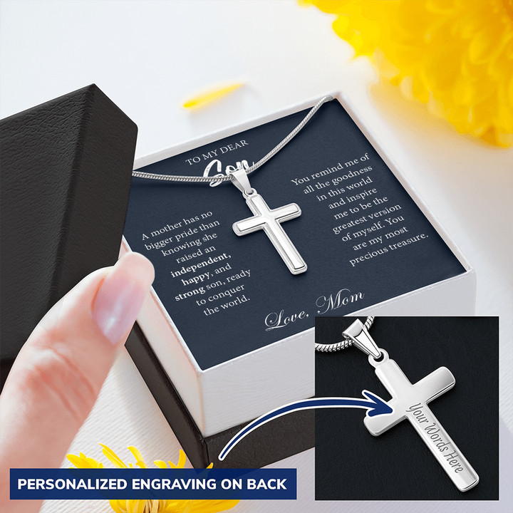 Engraved Cross Necklace Gift for Son