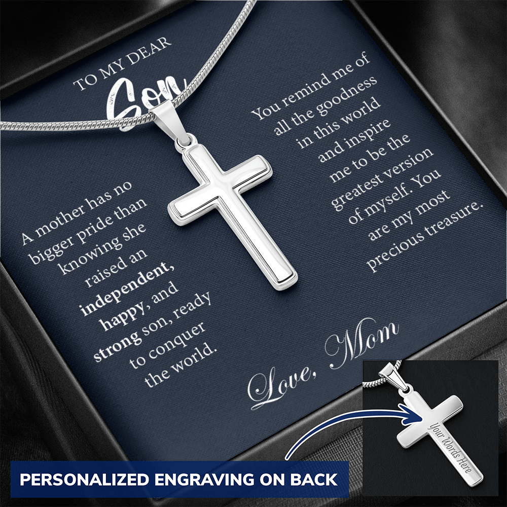 Engraved Cross Necklace Gift for Son