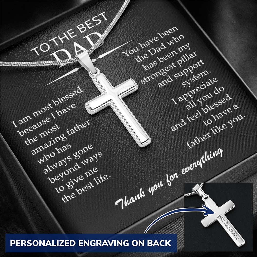 Engraved Cross Necklace Gift for Dad