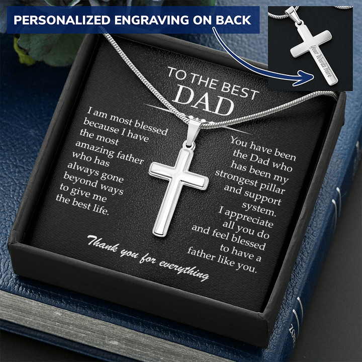Engraved Cross Necklace Gift for Dad